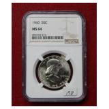 1960 Franklin Half Dollar Coin NGC MS64