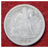1891 O Seated Liberty Silver Dime