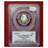 1999 S Pennsylvania Silver Qtr PCGS PR69 DCAM