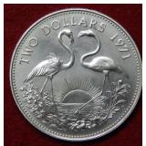 1971 Bahamas Silver $2 Flamingo Coin