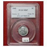 1943 Lincoln Steel Cent PCGS MS67