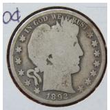 1892 Barber Silver Half