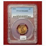 1891 Indian Head Cent PCGS MS64 RD