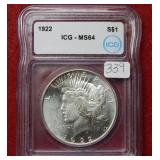 1922 Peace Silver Dollar ICG MS64