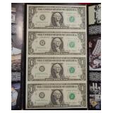 1885 Partial Uncut Sheet of $1 Federal Res Notes