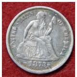 1873 Seated Liberty Silver Dime with arrows