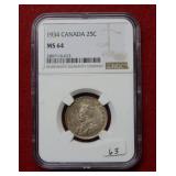 1934 Canada Silver Quarter NGC MS64