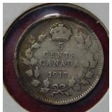 1917 Canada Silver 5 Cent Coin