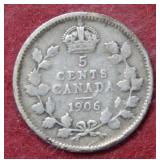 1906 Canada Silver 5 Cent Coin