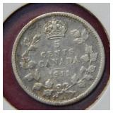 1911 Canada Silver 5 Cent Coin