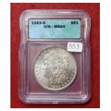 1883 O Morgan Silver Dollar ICG MS64