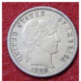 1908 O Barber Silver Dime