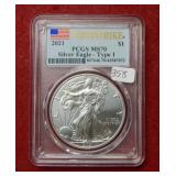 2021 Silver Eagle Type I PCGS MS70
