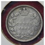 1891 Canada Silver 5 Cent Coin