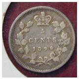 1899 Canada Silver 5 Cent Coin