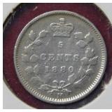 1880 H Canada Silver 5 Cent Coin