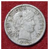 1899 S Barber Silver Dime - grainy
