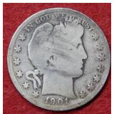 1901 S Barber Silver Half Dollar