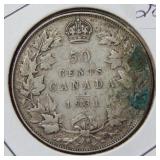 1931 Canada Silver 50 Cent Coin