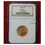 1900 US $5 Gold Coin NGC MS63