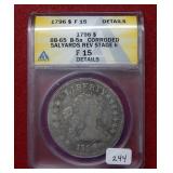 1796 Silver Dollar ANACS F15 Details Corroded