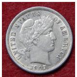 1907 Barber Silver Dime