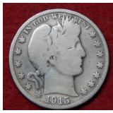 1915 Barber Silver Half Dollar Coin
