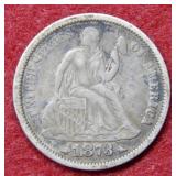 1873 Seated Liberty Silver Dime with Arrows