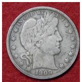 1909 S Barber Silver Half