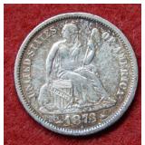 1873 Seated Liberty Silver Dime with arrows
