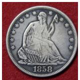 1858 S Seated Liberty Silver Half Dollar Coin