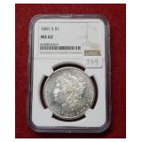 1881 S Morgan Silver Dollar NGC MS62