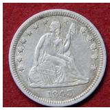 1843 Seated Liberty Silver Quarter - No Motto