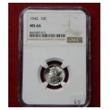 1942 Mercury Silver Dime NGC MS66