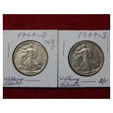 1944 D & S Walking Liberty Silver Half Dollars
