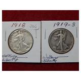 1918 & 1919 S Walking Liberty Silver Half