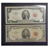 1963 $2 & $5 US Notes - Red Seal