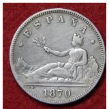 1870 Spain 2 Pesetas Coin