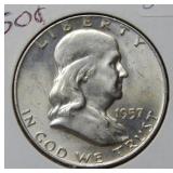 1957 Franklin Silver Half Dollar Coin