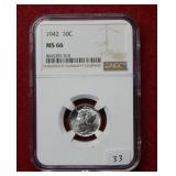 1942 Mercury Silver Dime NGC MS66