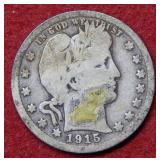 1915 S Barber Silver Quarter