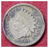1864 Copper Nickel Indian Head Cent - rim nick