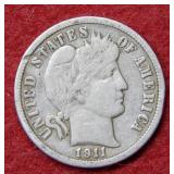 1911 S Barber Silver Dime