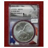 2021(W) Silver Eagle ANACS MS70 - From 2 Coin Set