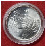 1961 Italy 500 Lira Chariot Silver Coin