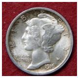 1916 Mercury Silver Dime - Full Split Bands