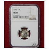 1943 Mercury Silver Dime NGC MS66