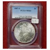 1887 S Morgan Silver Dollar PCGS MS64