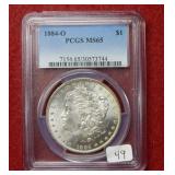1884 O Morgan Silver Dollar PCGS MS65