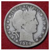 1914 Barber Silver Half Dollar Coin